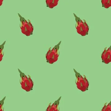 Seamless pattern with dragon fruit on green background. Stock Illustration