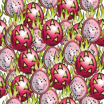 Seamless pattern with dragon fruit. Stock Illustration