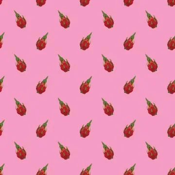 Seamless pattern with dragon fruit on pink background. Stock Illustration