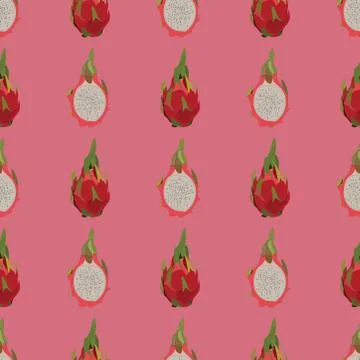 Seamless pattern with dragon fruit on pink background. Stock Illustration