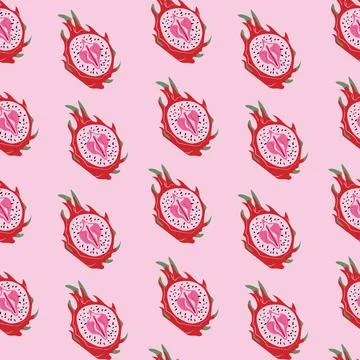 Seamless pattern with Dragon fruit, pitahaya with outlines female labia Stock-Illustration
