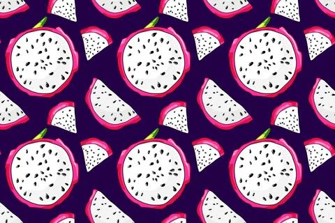 Seamless pattern of dragon fruit pitaya slices Stock Illustration
