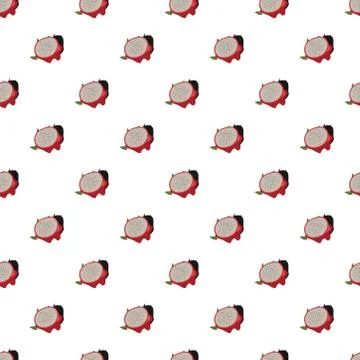 Seamless pattern with dragon fruit on white background. Stock Illustration