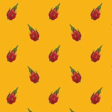 Seamless pattern with dragon fruit on yellow background. Stock Illustration