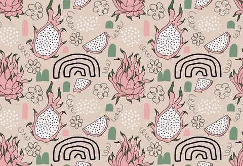 Seamless pattern with dragon fruits Stock Illustration