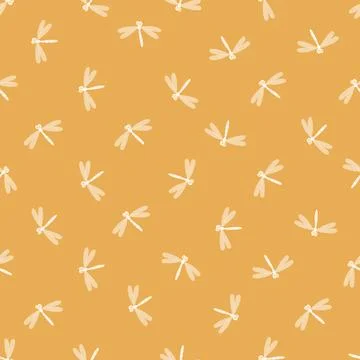 Seamless pattern with dragonfly on color background. Romantic vector Stock Illustration