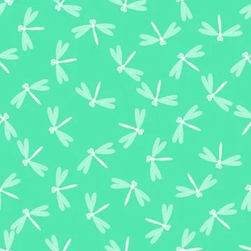 Seamless pattern with dragonfly on color background. Romantic vector Stock Illustration