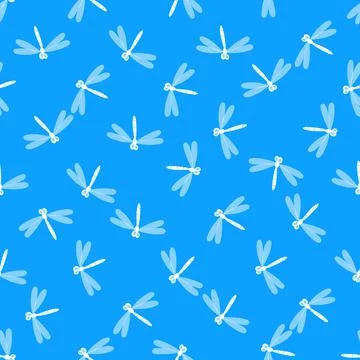 Seamless pattern with dragonfly on color background. Romantic vector Stock Illustration