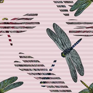 Seamless pattern with dragonfly. Illustrazione stock