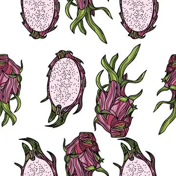 Seamless pattern with dragonfruit or pitahaya. Illustrazione stock