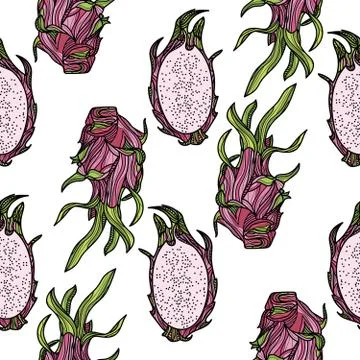 Seamless pattern with dragonfruit or pitahaya. Stock Illustration