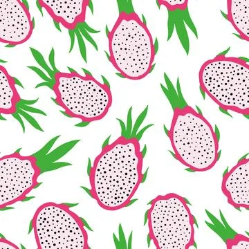 Seamless pattern with dragonfruits and pitaya slices Stock Illustration
