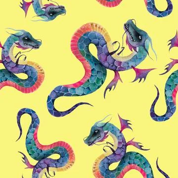 Seamless pattern with dragons Illustrazione stock
