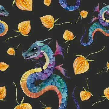 Seamless pattern with dragons Stock Illustration
