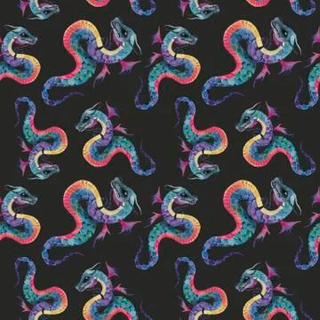 Seamless pattern with dragons texture, textured, traditional, wallpaper Stock Illustration