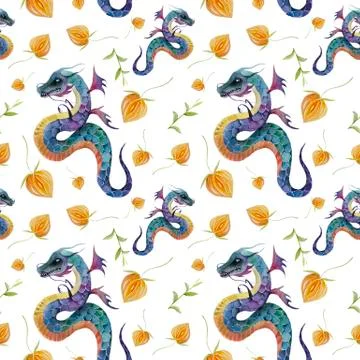 Seamless pattern with dragons texture, textured, traditional, wallpaper Stock Illustration