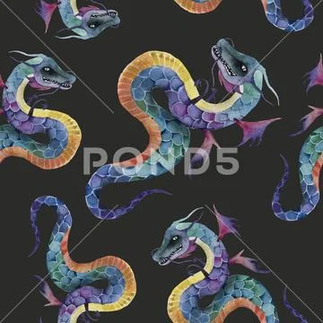 Seamless pattern with dragons texture, textured, traditional, wallpaper Stock Illustrationen
