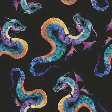 Seamless pattern with dragons texture, textured, traditional, wallpaper Stock Illustration