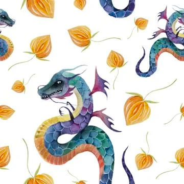 Seamless pattern with dragons texture, textured, traditional, wallpaper Stock Illustration
