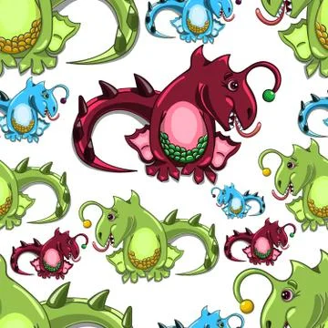 Seamless pattern with dragons on the white background Stock Illustration