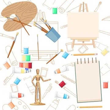 Seamless pattern Drawing and art lesson courses online education concept or s Stock Illustration