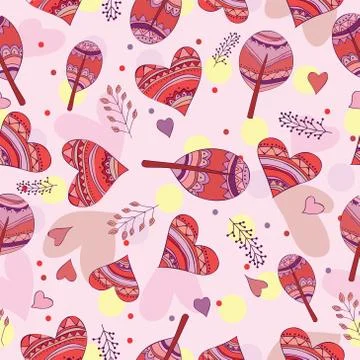 Seamless pattern of drawing doodle hearts Stock Illustration