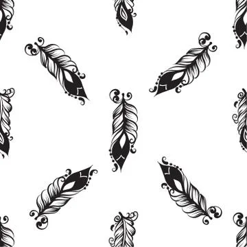 Seamless pattern with drawing of feathers Stock Illustration