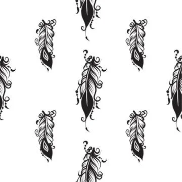 Seamless pattern with drawing of feathers Stock Illustration