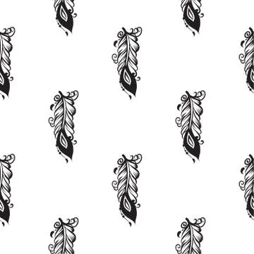 Seamless pattern with drawing of feathers Stock Illustration