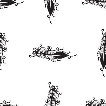 Seamless pattern with drawing of feathers Stock Illustration