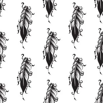 Seamless pattern with drawing of feathers Stock Illustration