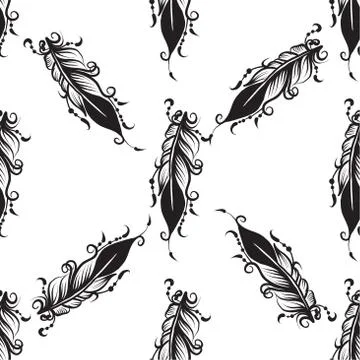 Seamless pattern with drawing of feathers Stock Illustration
