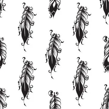 Seamless pattern with drawing of feathers Stock Illustration