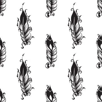 Seamless pattern with drawing of feathers Stock Illustration