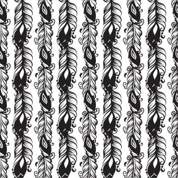 Seamless pattern with drawing of feathers Stock Illustration
