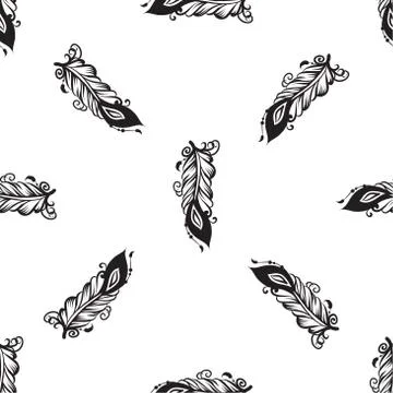 Seamless pattern with drawing of feathers Stock Illustration
