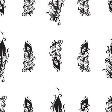 Seamless pattern with drawing of feathers Stock Illustration