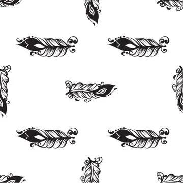 Seamless pattern with drawing of feathers Stock Illustration
