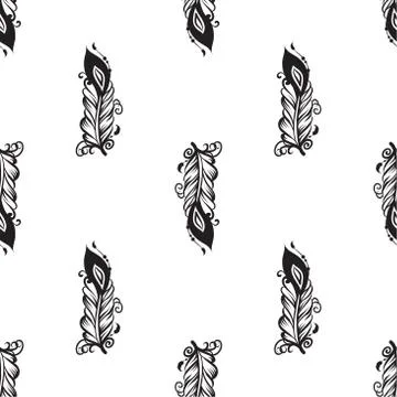 Seamless pattern with drawing of feathers Stock Illustration