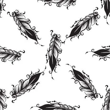 Seamless pattern with drawing of feathers Stock Illustration