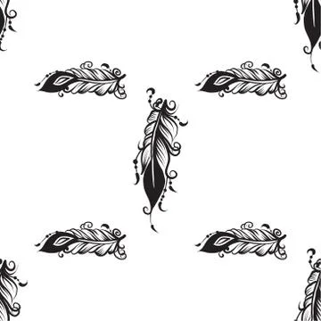 Seamless pattern with drawing of feathers Stock Illustration