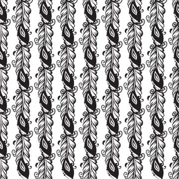 Seamless pattern with drawing of feathers Stock Illustration