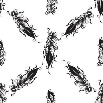 Seamless pattern with drawing of feathers Stock Illustration