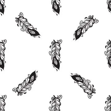 Seamless pattern with drawing of feathers Stock Illustration