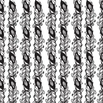 Seamless pattern with drawing of feathers Stock Illustration
