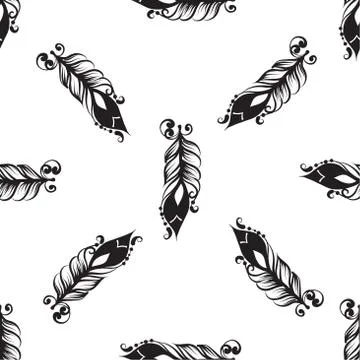 Seamless pattern with drawing of feathers Stock Illustration