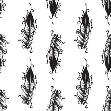 Seamless pattern with drawing of feathers Stock Illustration