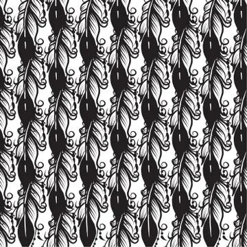 Seamless pattern with drawing of feathers Stock Illustration