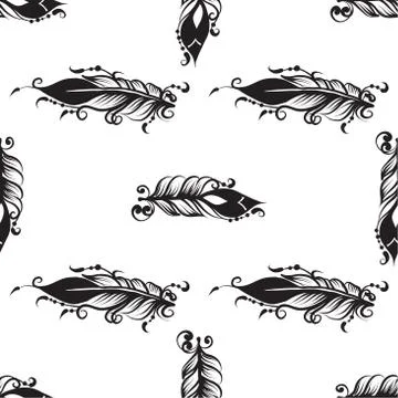 Seamless pattern with drawing of feathers Stock Illustration