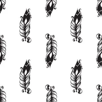 Seamless pattern with drawing of feathers Stock Illustration